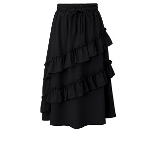 Girls Summer High Waisted Maxi Skirt Ruffle Hem Cute Long Skirts with Elastic Waistband for Kid Girl 5-14Y - 1 of 4