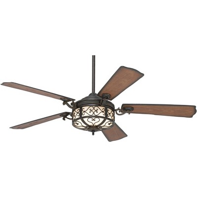 54" Casa Vieja Rustic Indoor Outdoor Ceiling Fan with Light LED Dimmable Remote Golden Forged Reversible Blades Damp Rated Patio Porch