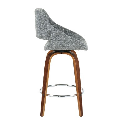 Mid-Century Modern Swivel Counter Stool in Steel Gray with Walnut Accents