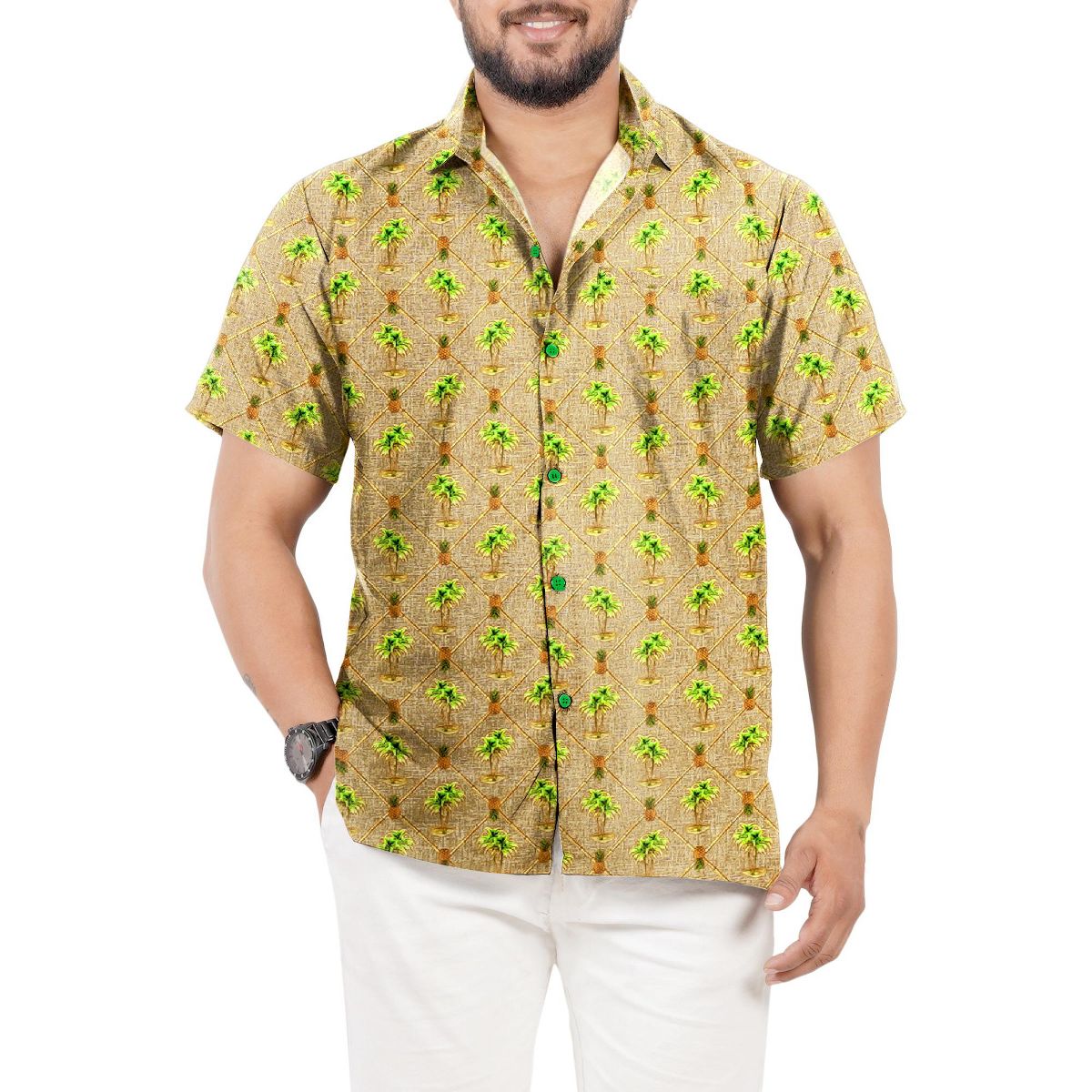 LA LEELA Men's Hawaiian Shirt Pocket Luau 3X-Large Tawny Palm Tree