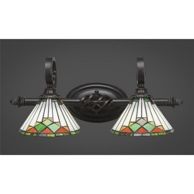 Toltec Lighting Elegante 2 - Light Vanity in  Dark Granite with 7" Green Sunray Art Glass Shade