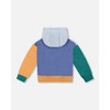 Deux par Deux Boy Long Sleeve Colorblocked Hooded Fleece Sweatshirt Blue - 4 of 4