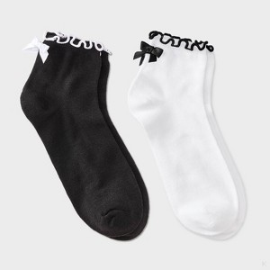 Girls' 2pk Ruffle Trim Bow Dressy Ankle Socks - Cat & Jack™ - 1 of 3
