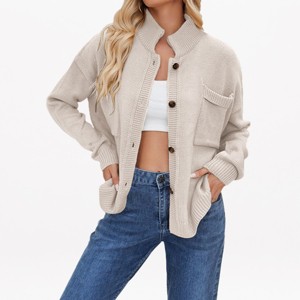 YESFASHION Womens Mock Neck Button Down Cardigan Sweater Long