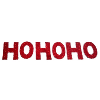 Season's Designs 2' LED Ho Ho Ho Sign Christmas Decoration, Red Plastic, Indoor/Outdoor Wall Hanging, Features 1 White LED Light