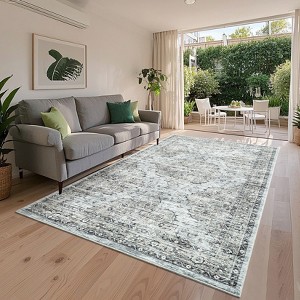 Rugs for Living Room Vintage Floral Print Area Rug Low Pile Non-Slip Distressed Indoor Carpet for Bedroom Dining Room Home Office - 1 of 4