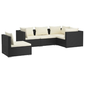 vidaXL Garden Lounge Set Black PE rattan, powder-coated steel, plastic - 1 of 4