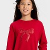 Girls' Long Sleeve French Terry Bow Dress - Cat & Jack™ Wine Red - 2 of 4