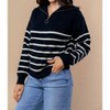 Women's Striped 1/4 Zip Sweater - White Birch - 2 of 4