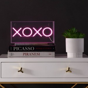 11.75" XOXO Contemporary Glam Acrylic Box Pendant: USB Powered, Neon Pink - JONATHAN Y - 1 of 4