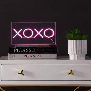 11.75" XOXO Contemporary Glam Acrylic Box Pendant (Includes LED Light Bulb) Neon Pink - JONATHAN Y
