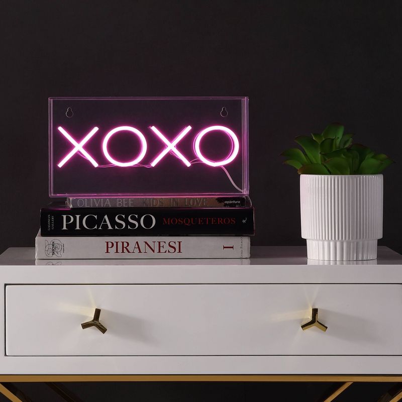 11.75&#34; XOXO Contemporary Glam Acrylic Box Pendant (Includes LED Light Bulb) Neon Pink - JONATHAN Y, 1 of 6
