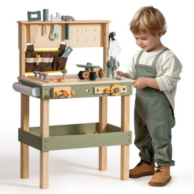 ROBOTIME Play Food and Toy Kitchens, Construction Workshop Set with Tool Accessories, Creative Learning Toy for Toddlers, Green, 22.05"*15.35"*33.46"