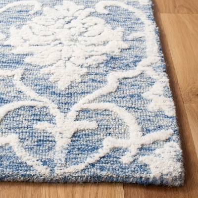 Blue Ivory Floral Hand-Tufted Wool 8' x 10' Area Rug