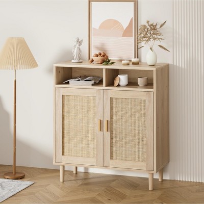 Whizmax Sideboard Buffet Storage Cabinet, Rattan Kitchen Cabinet with 2 Doors/Shelf, Accent Modern Dining Living Room Entry Hallway