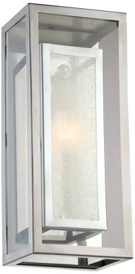 Possini Euro Design Double Box Modern Industrial Wall Light Sconce Chrome Hardwired 6 3/4" Fixture Clear Frosted Seedy Glass for Bedroom Home