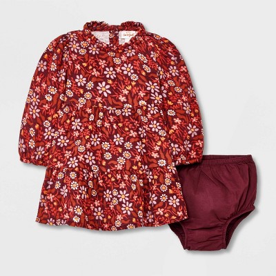 Baby Girls' Floral Twill Dress & Bottom Set - Cat & Jack™ Burgundy 6-9M
