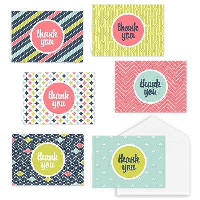 36ct Geometric Shapes Thank you Cards: Canopy Street Multicolor Boxed Pack, Offset Printed, Gummed Flap, 4.875" x 3.5"