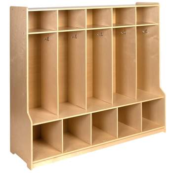 Emma and Oliver Wood 5 Section School Coat Locker with Bench, Cubbies and Storage Organizer Hook