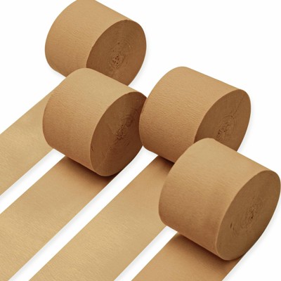 PartyWoo Crepe Paper Streamers Light Brown 4 Rolls 328 ft 1.8 in x 82 Ft Roll