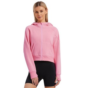 Women's Pullover Hoodie with Thumb Holes Long Sleeve Solid Zipper Tops for Women With Pocket - 1 of 4