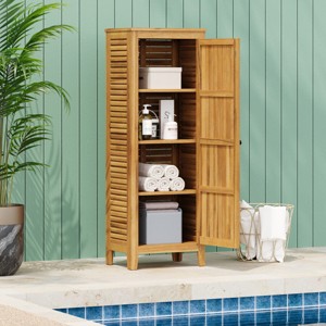 62'' Tall Acacia Wood Outdoor Storage Cabinet with Slatted Doors and Adjustable Shelves for Garden Tools or Poolside Use-Cuddlewood - 1 of 4