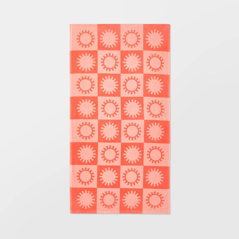 Checkered Sun Beach Towel Coral - Sun Squad&#8482;, 1 of 8