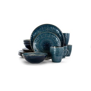 Elama Deepsea Mozaic 16 Piece Round Stoneware Dinnerware Set- Sea Blue - 1 of 4