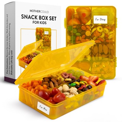 Mothercould Snack Box Set for Kids - 8 Compartments, Reusable Snack Solution with 100 Dissolvable Labels | Easy to Clean, Dishwasher Safe, BPA-Free, Food Grade, Durable and Secure Design (2 Pack)