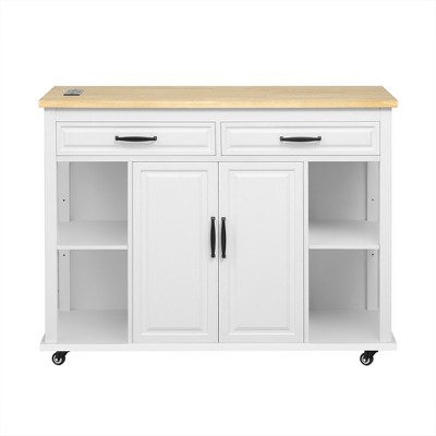 OUTSUPPLY Kitchen Island with Extendable Table, 2 Drawers 2 Cabinets Internal Storage, Mobile Cart with Locking Wheels for Small Spaces