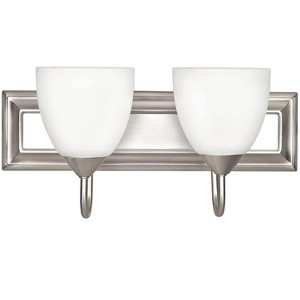 Sunset Lighting 2-Light Vanity 100W with Round Milk Glass, Satin Nickel Finish - 1 of 4