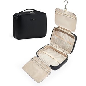 Toiletry Bag with Hanging Hook, PU Leather Waterproof Travel Makeup Organizer for Women with 4 Compartments - 1 of 4