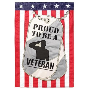 Magnolia Garden Proud to Be a Veteran Dog tags Flag 13 x 18 Inch Polyester Garden Flag - 1 of 2