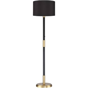 Possini Euro Design Cameron Mid Century Modern 72 1/4" Tall Floor Lamp Warm Gold Matte Black Light Blaster LED Drum Shade for Living Room - 1 of 4