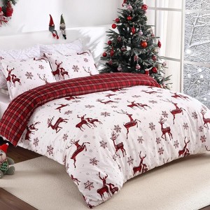 Christmas Duvet Cover Queen, Soft Brushed Microfiber Comforter Cover Sets, Reindeer Printed Holiday Theme Bedroom Decorative Bedding - 1 of 4