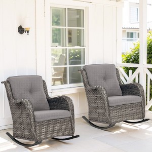 Gymojoy Outdoor Rocking Chair Rattan Rocker Chairs with Cushion - 1 of 4
