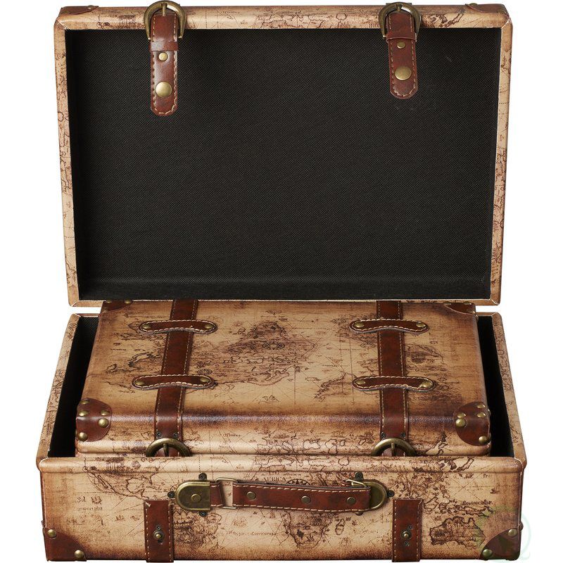 Vintiquewise Old World Map Leather Vintage Style Suitcase with Straps, Set of 2, 5 of 6