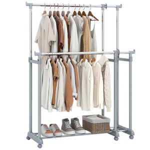 Costway Double Rod Clothes Rack with Extendable Height & Width for Dressing Room, Laundry - 1 of 4