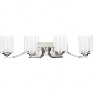 Progress Lighting Kene 4-Light Wall Bracket, Brushed Nickel, Etched Glass Shades - 1 of 2