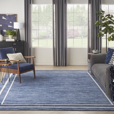 Navy and Ivory 10' x 14' Synthetic Rectangular Rug