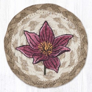 Earth Rugs Lily Round Coaster – Floral Print on Braided Jute, Cottage Chic Style, 5"x5" - 1 of 3