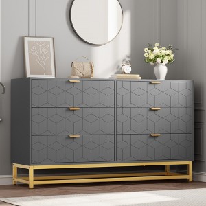 Dresser for Bedroom, 53.5" Large Dresser Organizer, 6 Drawer with Golden Metal Handle and Legs, Modern Chest of Drawers, Dressers with Drawers - 1 of 4