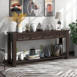 Console Tables, Narrow Sofa Table With 4 Drawers, Bottom Shelf, Solid Wood Frame And Legs Farmhouse Entryway Table Cabinet - 1 of 4