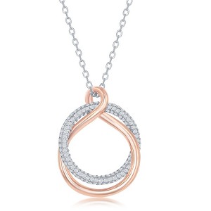 Bella Silver Sterling Silver Micro Pave Circle High Polish Twist Necklace - Rose Gold Plated - Rose - 16+2 Inch - 1 of 2