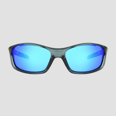 Men's Wrap Sport Sunglasses with Mirrored Polarized Lenses - All In Motion™  Gray/Blue