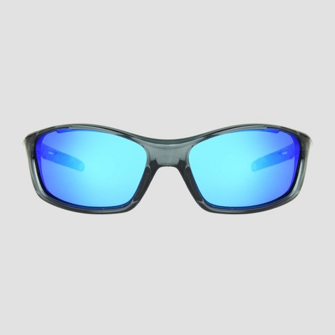 Men's Wrap Sport Sunglasses with Mirrored Polarized Lenses - All In Motion™  Gray/Blue