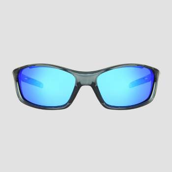 Men's Wrap Sport Sunglasses with Mirrored Polarized Lenses - All In Motion™ Gray/Blue
