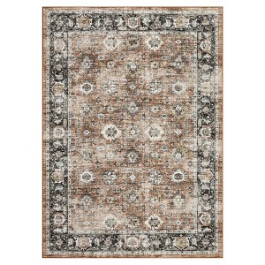 Washable Distressed Floral Print Bedroom Rugs, Retro Accent Non Slip Oriental Floor Carpet for Living Room Dining Room - 1 of 4