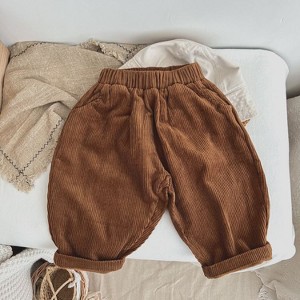 MyKids-USA Baby Boy And Girl Solid Color Corduroy Fabric Long Pants With Pockets Brown 90 (12-24M) - 1 of 4