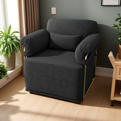 360-degree Swivel Square Fabric Accent Chair with Gold Metal Legs